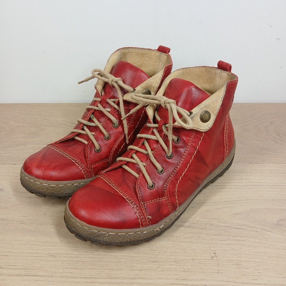 V Italia Ankle Boots Womens 7 Red Leather Lace Up Italian Casual Artisan